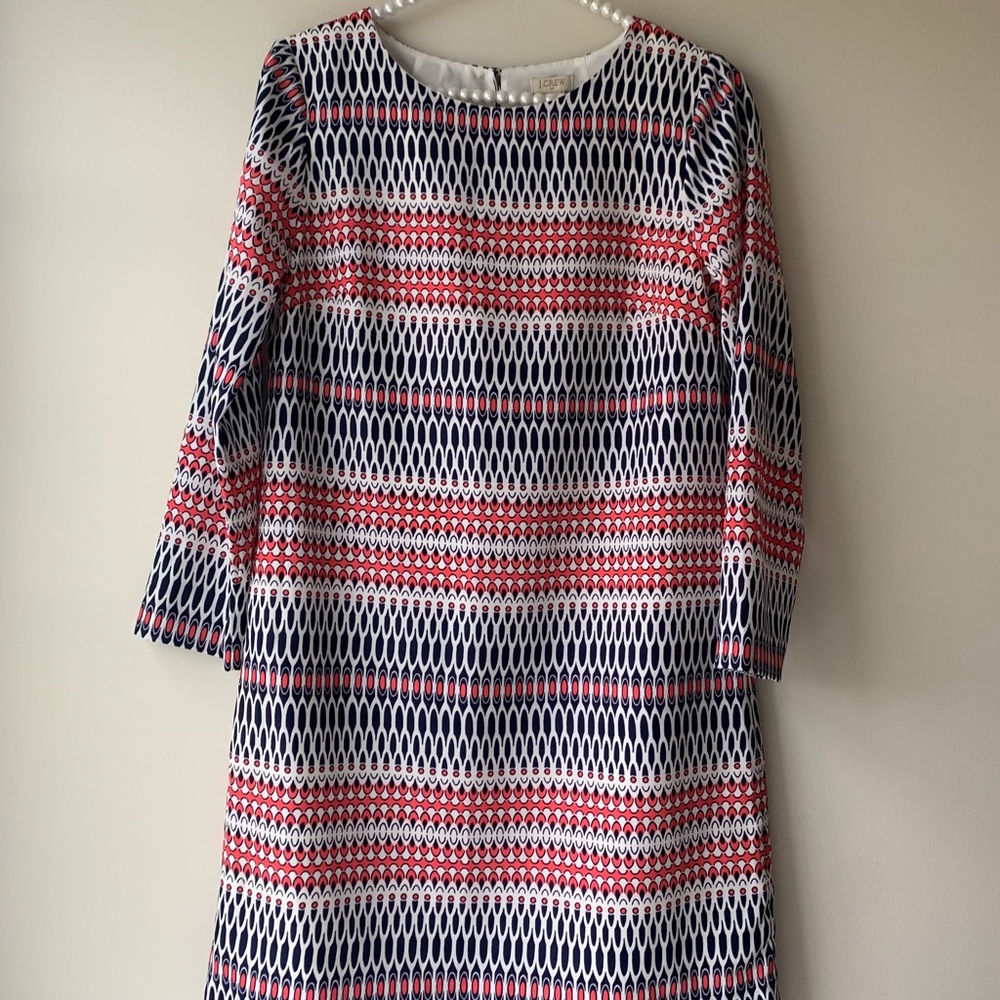 J. Crew Long Sleeve Patterned Shift Dress 0